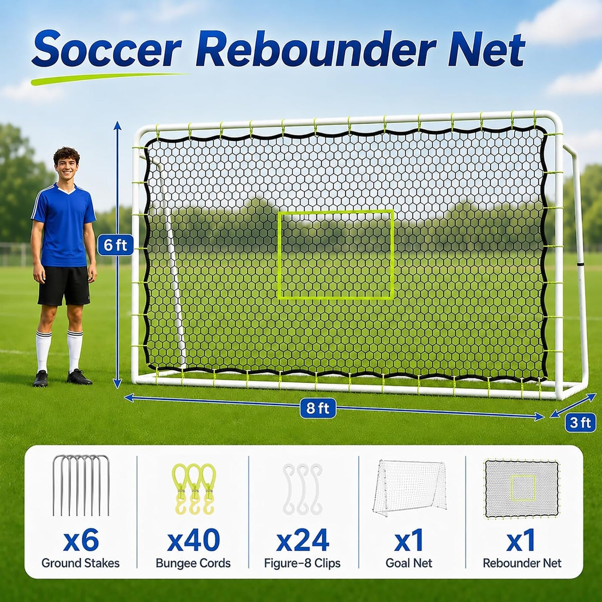 Soccer Rebounder Net, 2-in-1 Soccer Goal & Trainer, 5 Adjustable Angles