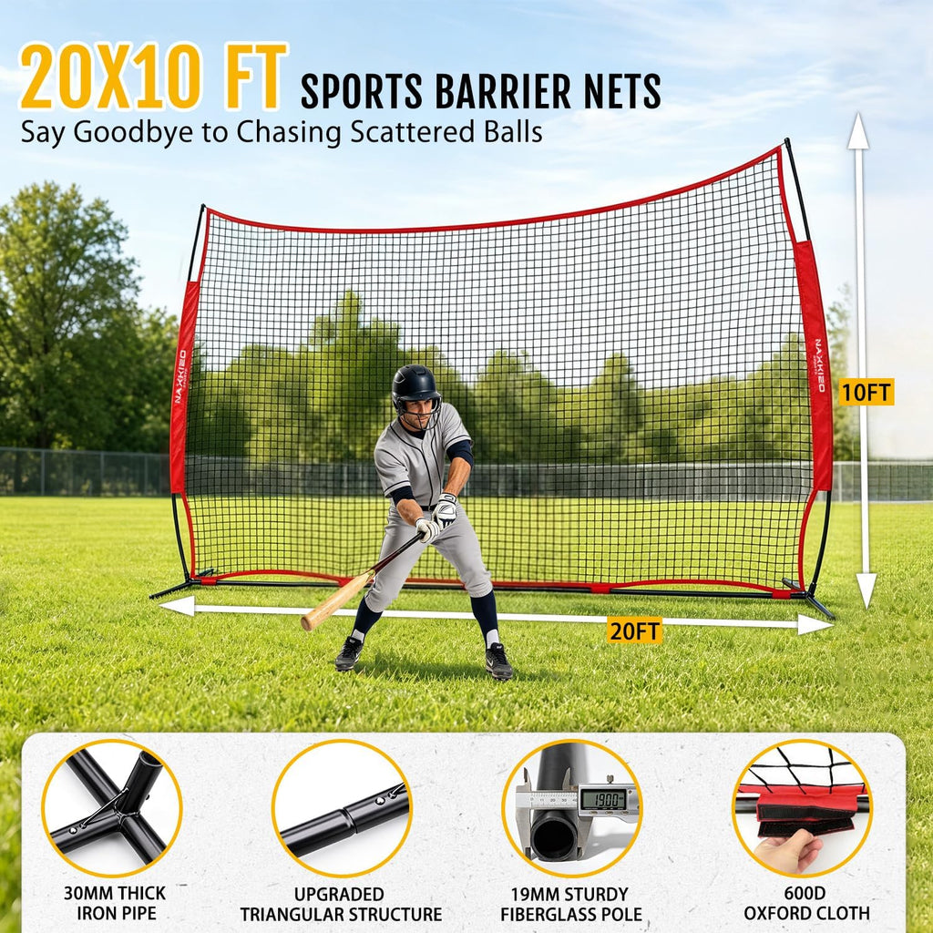 20x10FT Barricade Backstop Net, Baseball Basketball Backstop Net with Steel Frame, Ball Stop Net for Baseball, Lacrosse, Soccer, Basketball, Backstop Net for Backyard