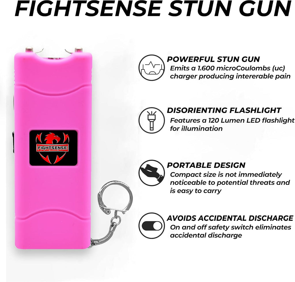 FIGHTSENSE (12 pcs) Wholesale Bulk Stun Gun Flashlight for Men and Women self Defense Device, Rechargeable Stun Gun, Nylon Holsters