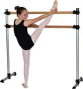Traditional Real Wood Portable Double Freestanding 4 Foot Ballet Barre, Stretch/Dance Bar, 4 Feet Fitness Barre - 29 inch Base