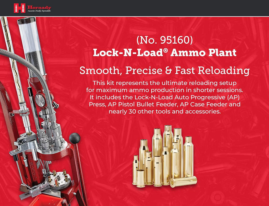 Hornady Lock-N-Load Ammo Plant â The Ultimate Ammunition Reloading Kit for Fast Reloading â Includes Progressive Reloading Press, Bullet Feeder, Case Feeder and More â Item 095160