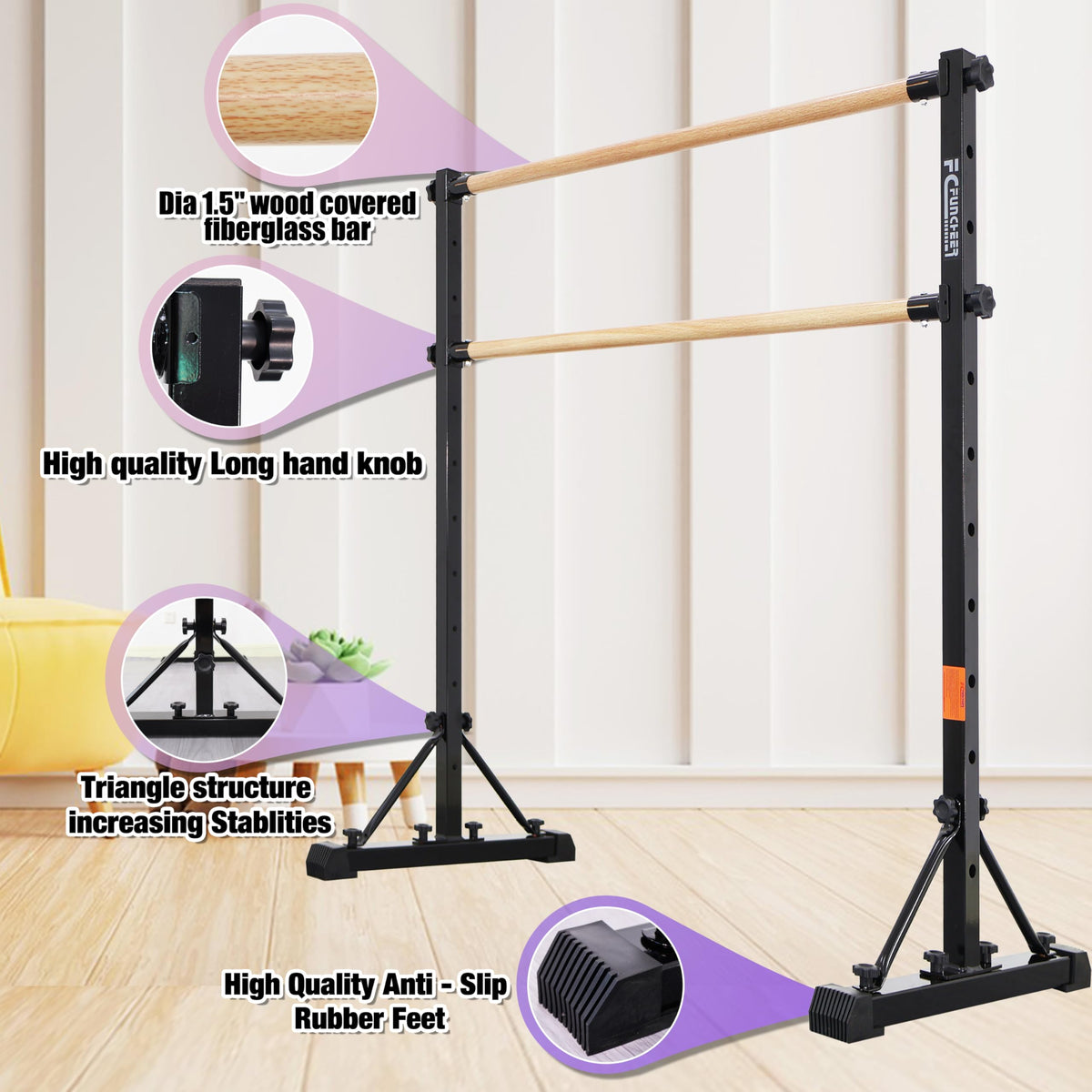FC FUNCHEER Adjustable Ballet Barre,Portable Dance bar,Fitness Equipment for Dance & Balance Excercise,Super Sturdy for Balance Workout,Weight Limit 250 LBS