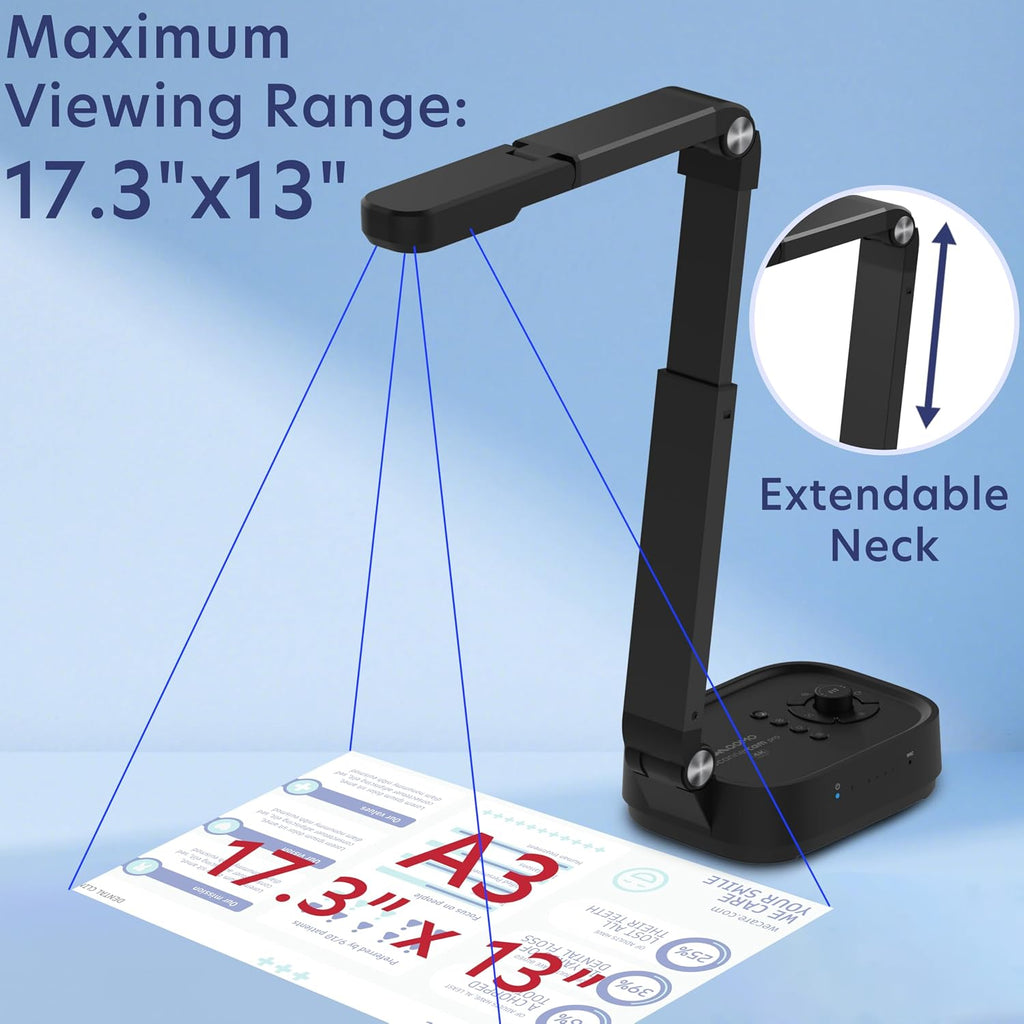 QPC100S 4K USB 13MP Portable Document Camera, with Mic, LED Light,Auto Focus, HDMI/USB Plug and Play, Compatible with Mac OS, Windows, Chromebook Compatible for Live Demo and Document Scanning