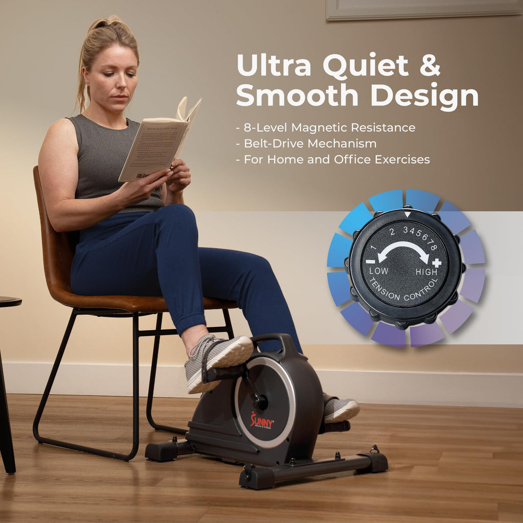 Sunny Health & Fitness 2-in-1 Smart Magnetic Pedal Exerciser, Compact Indoor Under-Desk Mini Exercise Bike for Full Body Cardio Workout and Physical Therapy, Free SunnyFit Training App Connection