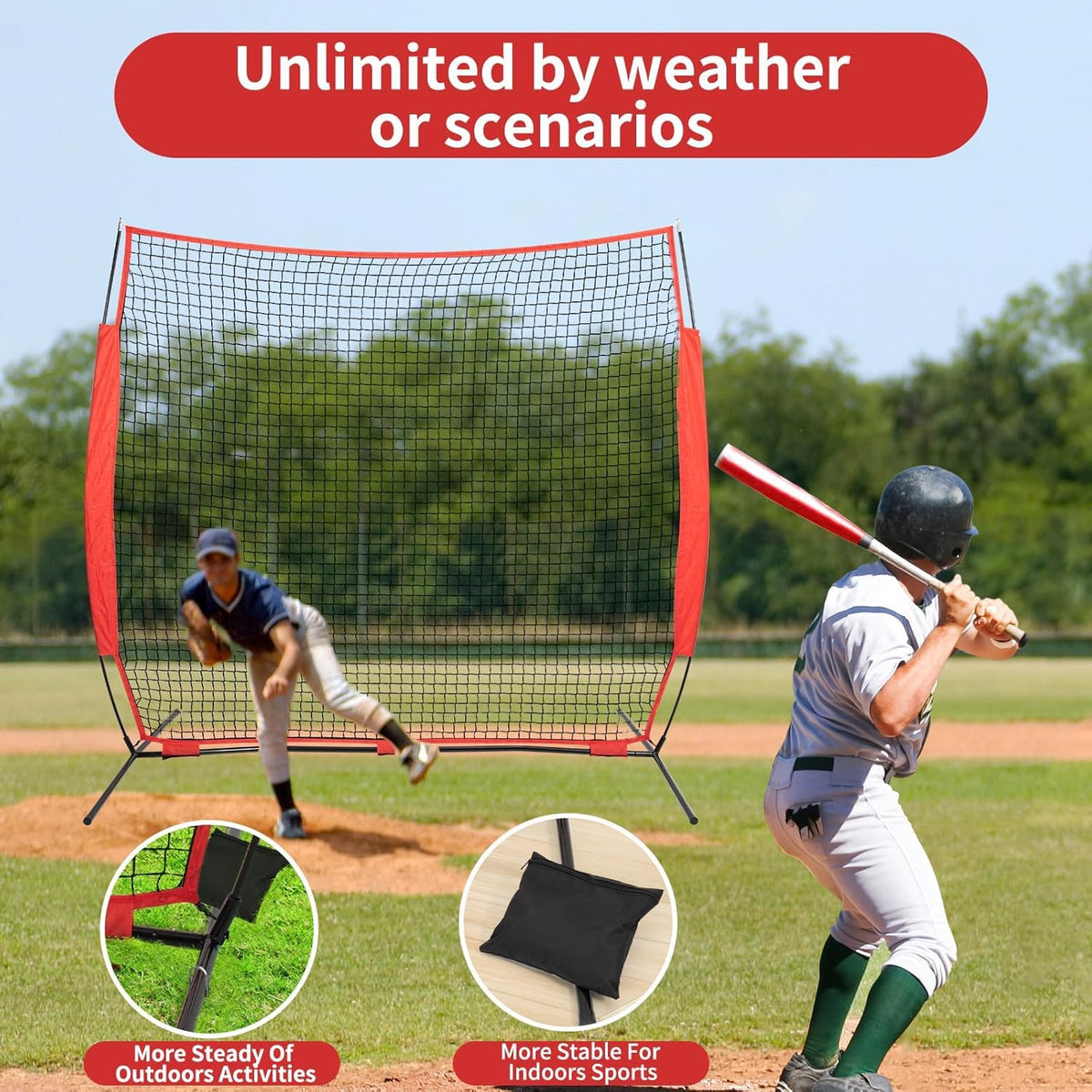 6x7/7x7/16x10/20x10ft Baseball Bating Net,Fix Ball Stop Net by Spike&2 Sandbag,Sports Net Barrier with Handbag,Lacrosse Net Backstop for Basketball,Softball,Baseball Net Barrier for Backyard