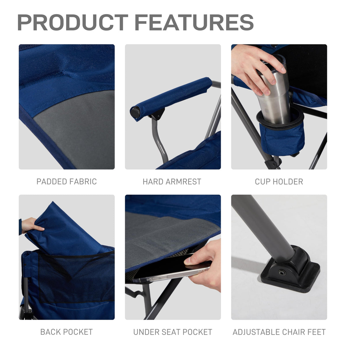 EVER ADVANCED Tall Director Chair 31" Foldable Camping with Carry Bag Black