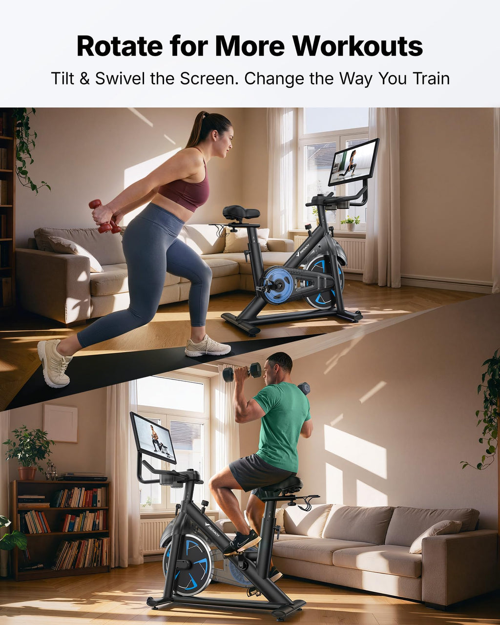 MERACH Exercise Bike with Screen, Rotatable HD Display, Magnetic Resistance