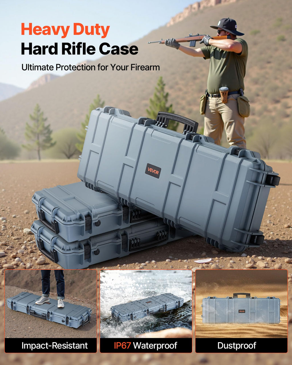 VEVOR Rifle Case, Rifle Hard Case with 4 Layers Fully-protective Foams, Lockable Hard Gun Case with Wheels, IP67 Waterproof & Crushproof, for Rifles or Shotguns