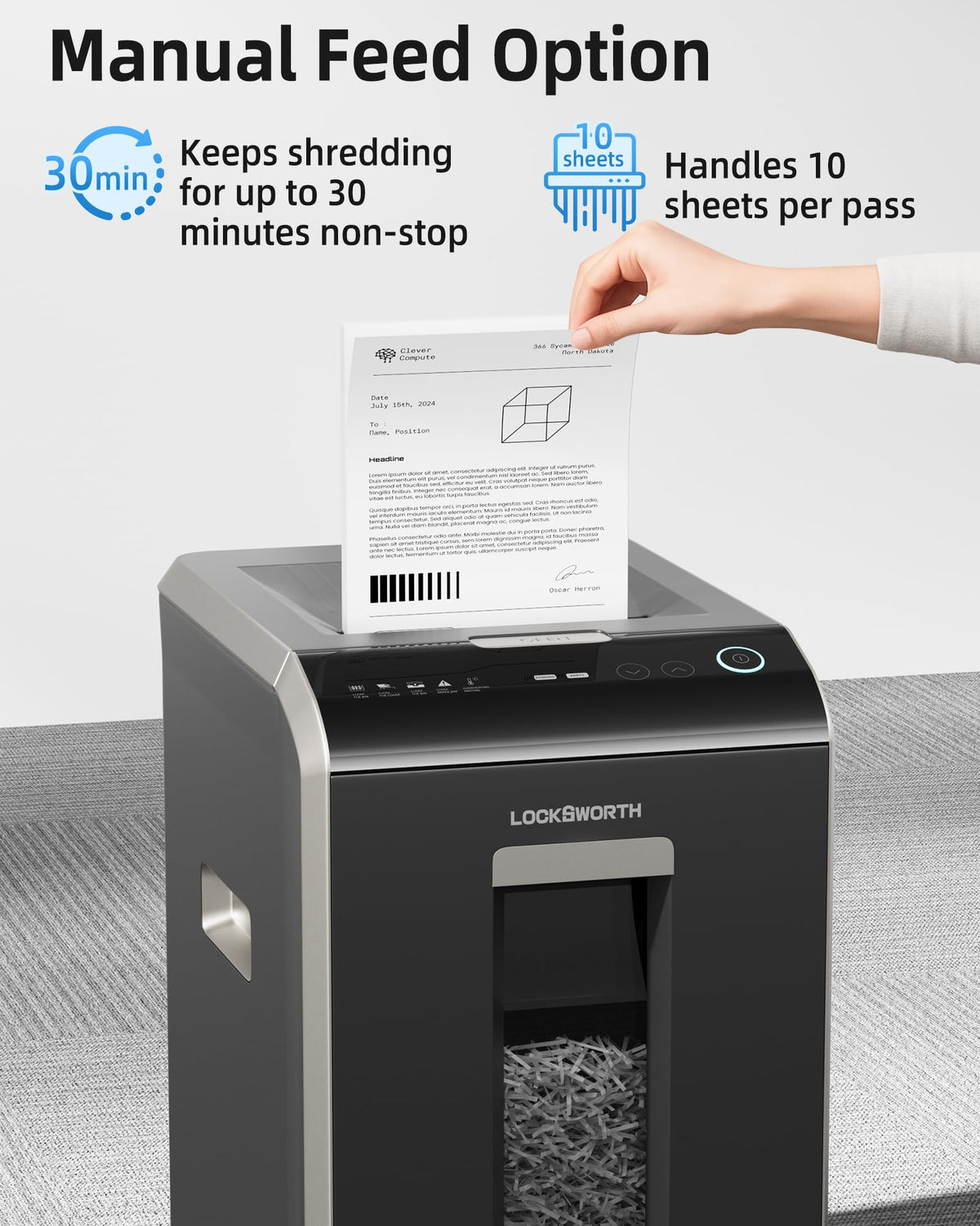 Locksworth 110-Sheet Micro Cut Shredder for Home Office, 6.9 Gallons Bin P-4 High Security Paper Shredder for Credit Card, Staple, Clip, Heavy Duty Commercial Shredders with Casters