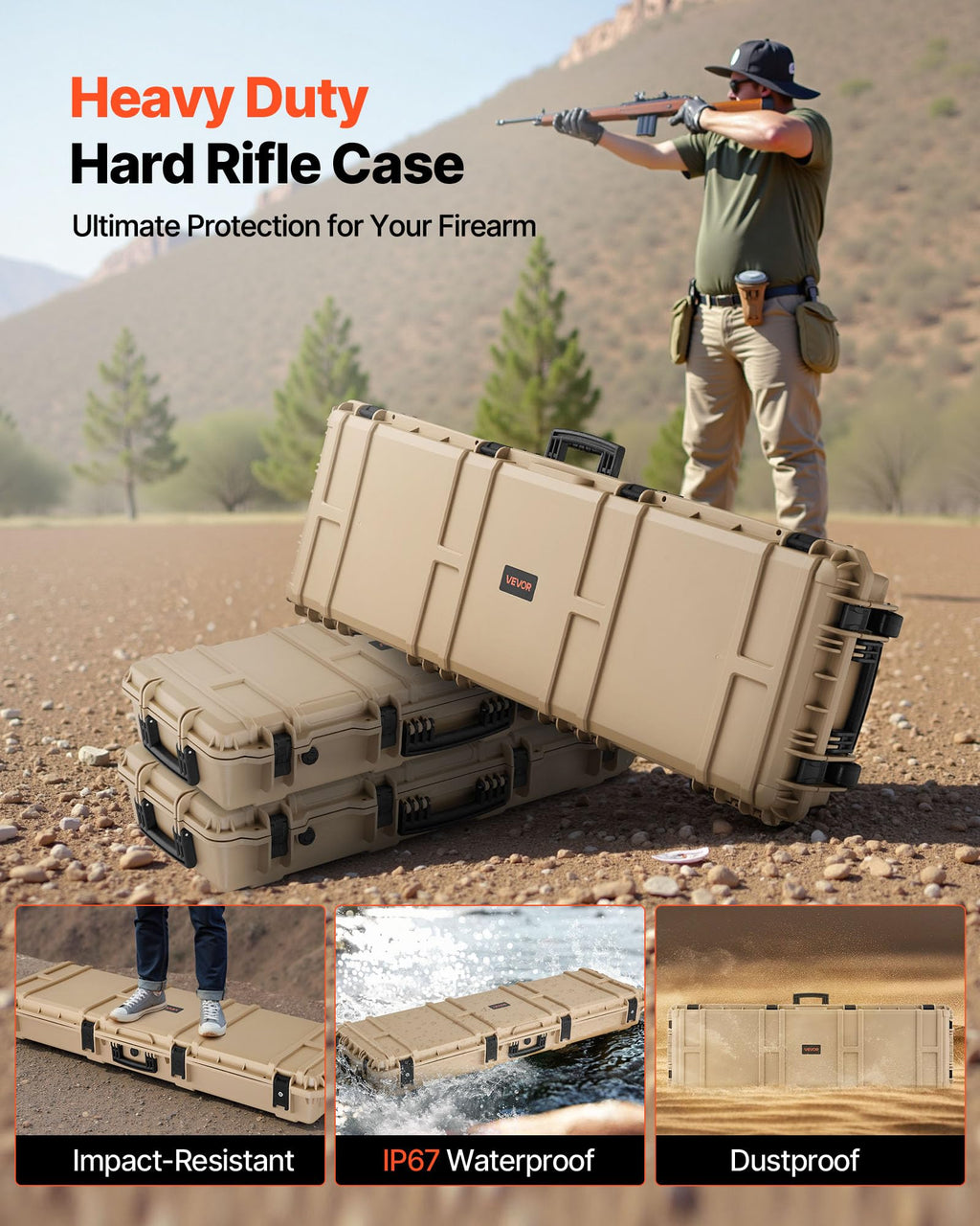 VEVOR Rifle Case, Rifle Hard Case with 4 Layers Fully-protective Foams, Lockable Hard Gun Case with Wheels, IP67 Waterproof & Crushproof, for Rifles or Shotguns