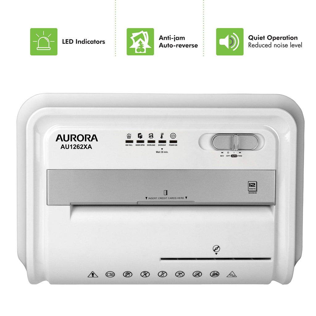 Aurora AU1260XA Anti-Jam 12-Sheet Crosscut Paper and CD/Credit Card Shredder