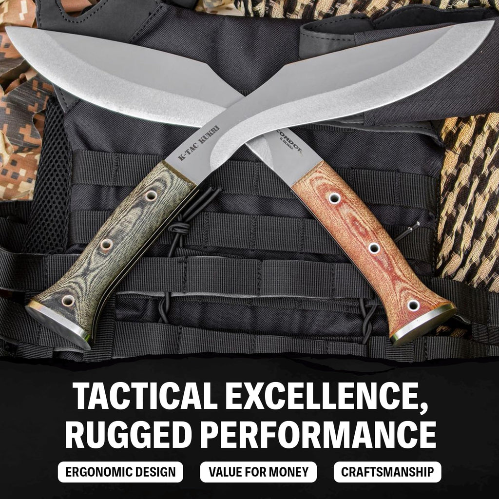 Condor Tool & Knife Atrox Knife | Hunting Knife with Kydex with Leather Belt Loop Sheath | High Carbon Steel Survival Knife with a Micarta Handle | Fixed Blade Tactical Knife | 10.9 in Blade | 29.6oz