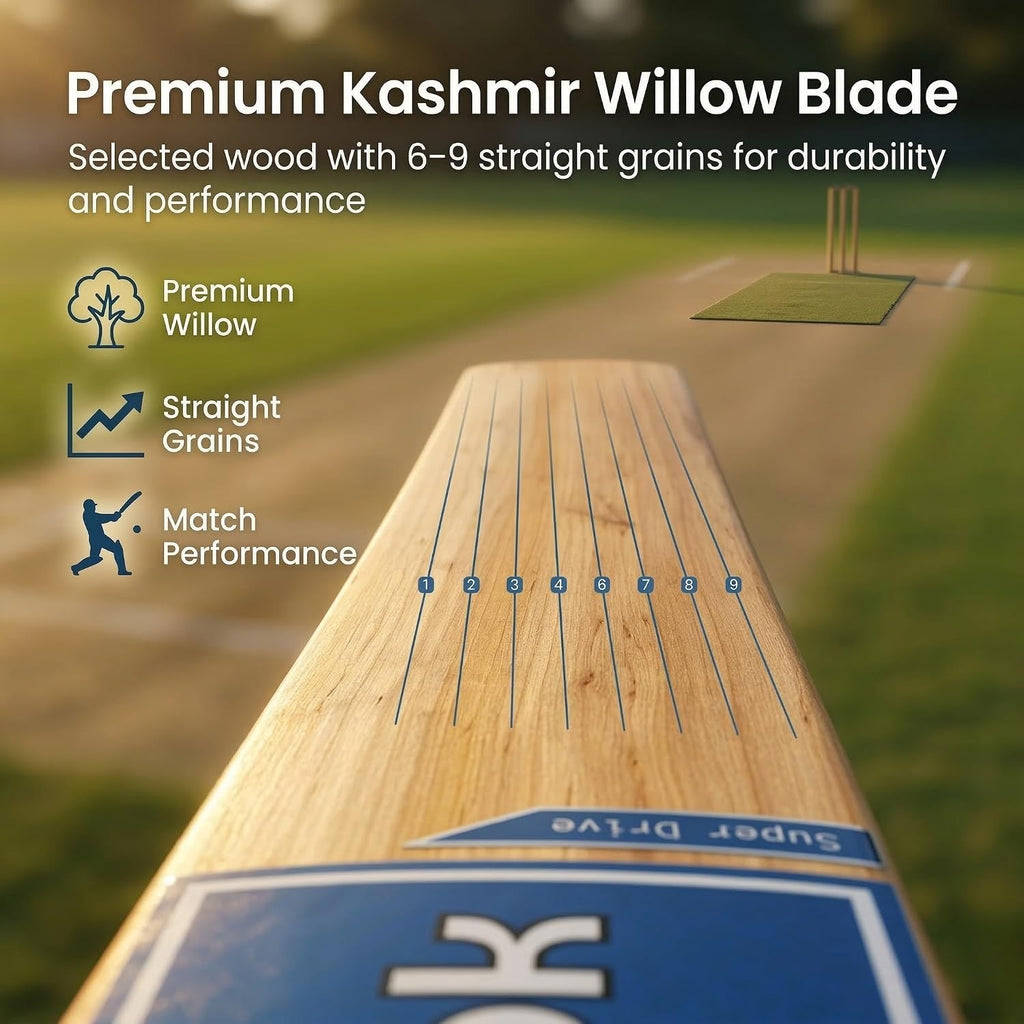 REEBOK Super Drive (, Leather Bat) SH Kashmir Willow Cricket Bat for 15+ Yrs (1100 g) Bat Grip and Sticker May Vary Based on Availability
