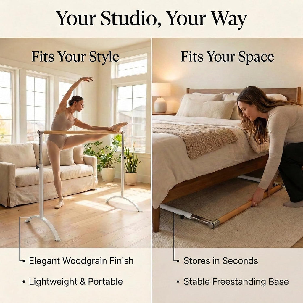 Ballet Barre Portable for Home or Studio, Freestanding Adjustable Bar for Stretch, Balance, Pilates, Dance or Active Workouts, Single or Double Bar, Kids and Adults