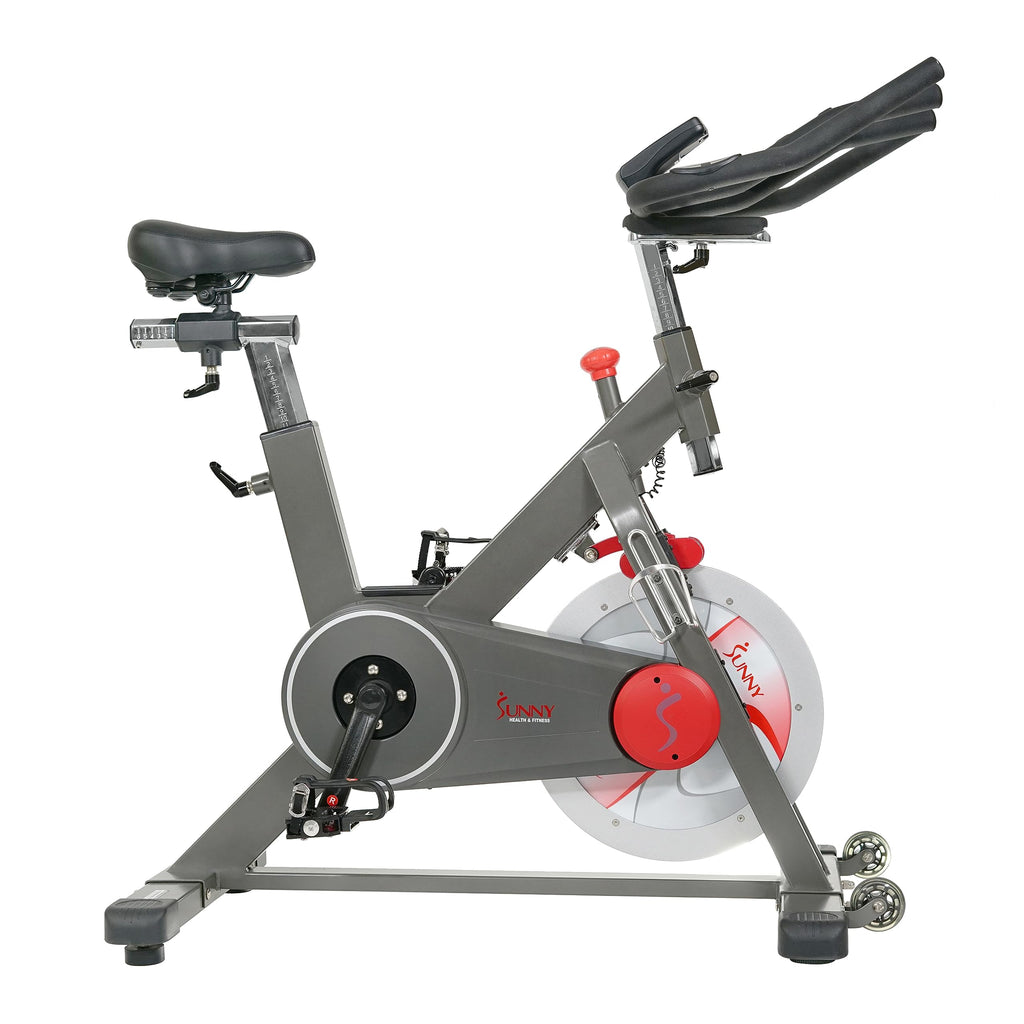 Sunny Health & Fitness Magnetic Exercise Bike, 44LB Flywheel & 300LB Weight Capacity for Intensive Home Workout, Indoor Cardio Training w/4-Way Adjustable Seat, Optional Free SunnyFit App Connection