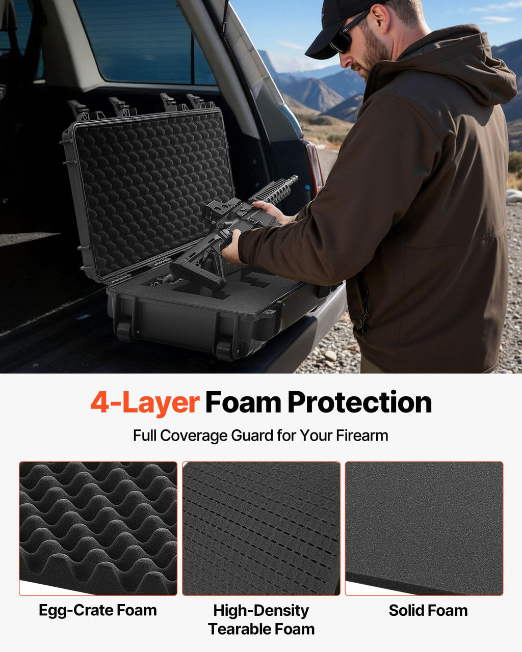 VEVOR Rifle Case, Rifle Hard Case with 4 Layers Fully-protective Foams, Lockable Hard Gun Case with Wheels, IP67 Waterproof & Crushproof, for Rifles or Shotguns