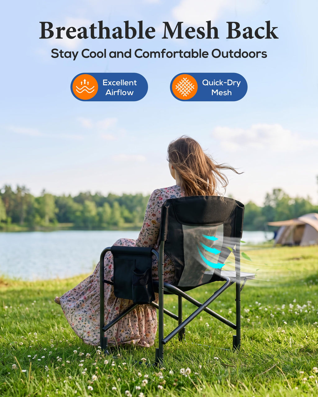 Aluminum Tall Camping Directors Chair 30.7" Seat Height, 400lbs Load