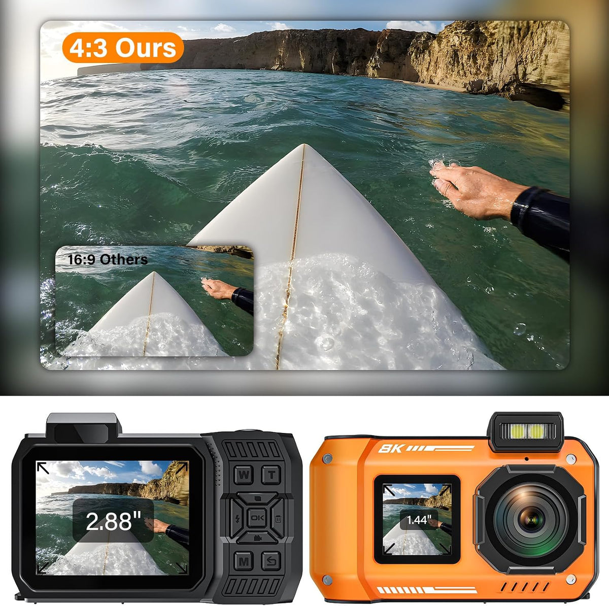 8K Underwater Camera, 33FT Waterproof Camera, 70MP WiFi Dual-Screen, Rugged
