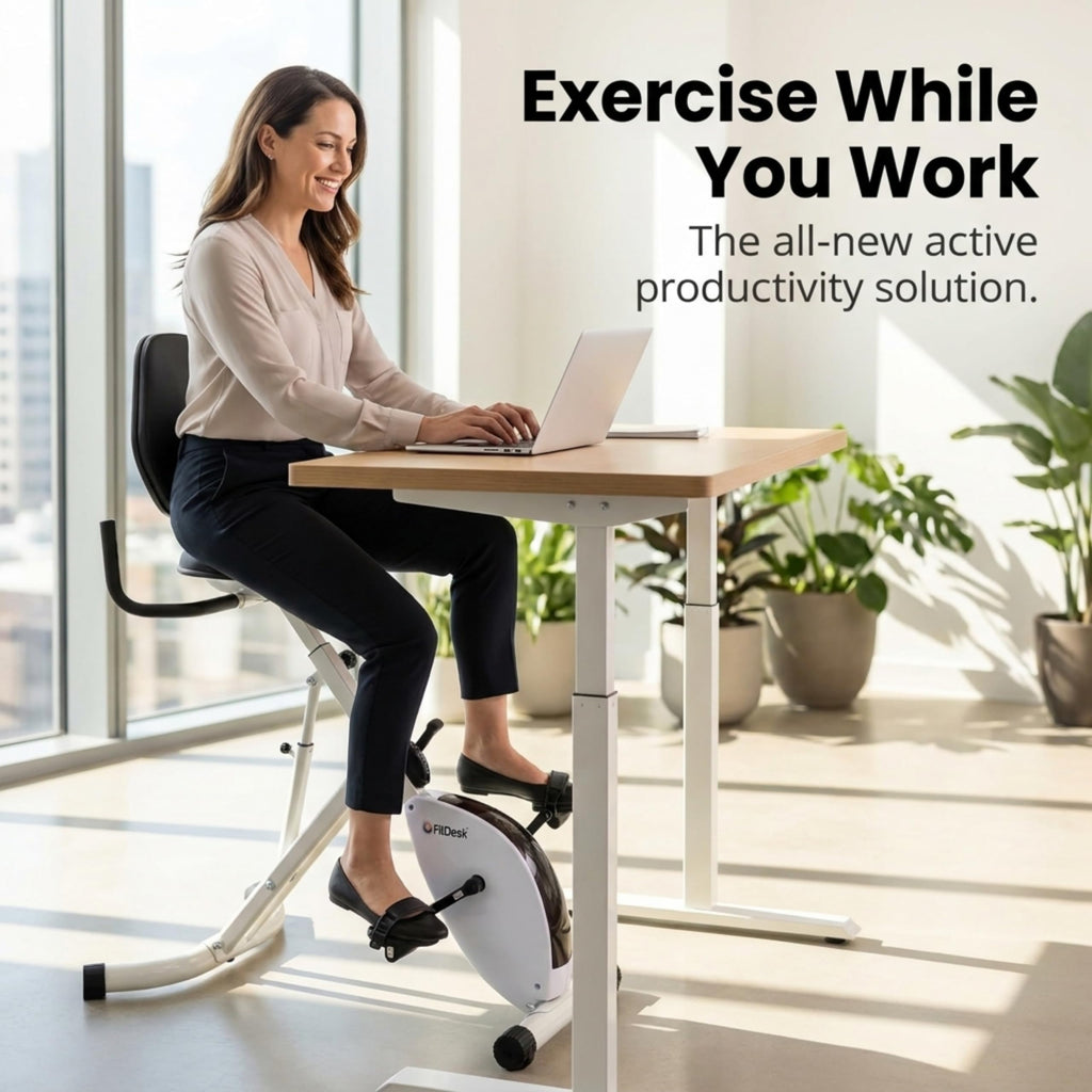 FitDesk Standing Exercise Bike Desk 3.0, Adjustable Height Indoor Cycling Trainer with Laptop Tray, Portable Stationary Fitness Desk for Home Office, Foldable Exercise Workstation, Supports 300 lbs