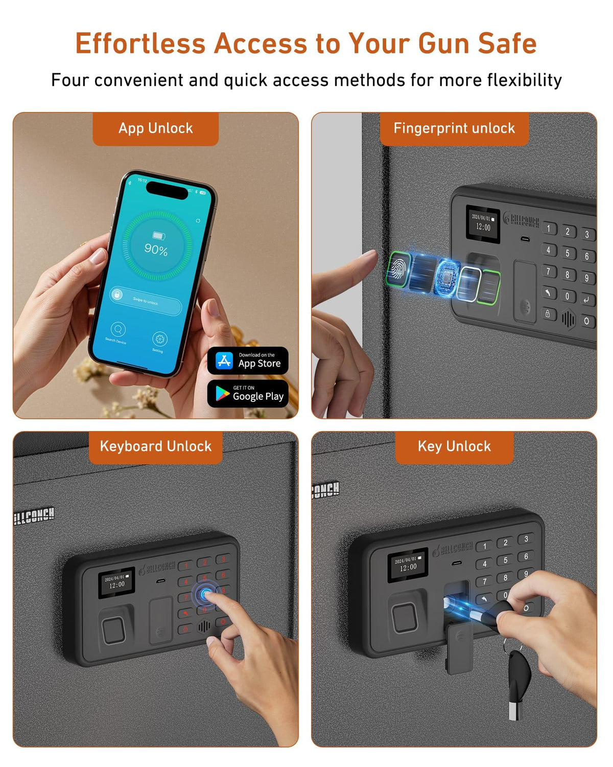 Billconch Smart Gun Safe for Multiple Pistols - Automatic Lock Safe Box
