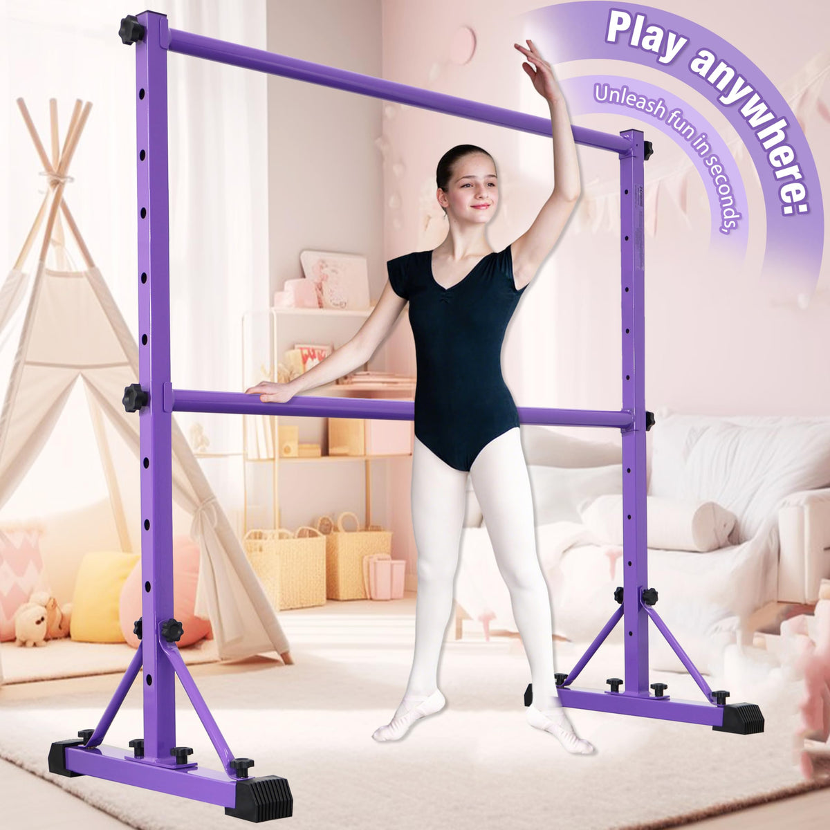FC FUNCHEER Adjustable Ballet Barre,Portable Dance bar,Fitness Equipment for Dance & Balance Excercise,Super Sturdy for Balance Workout,Weight Limit 250 LBS
