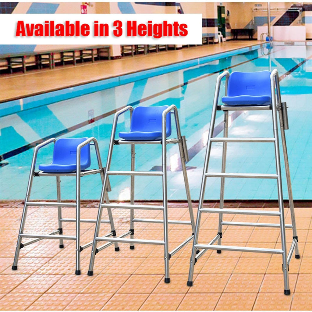 Stainless Steel Lifeguard Chair for Pool high Elevated Referee Stand Heavy Duty Non Slip seat Platform for Backyard Outdoor Swimming Safety(120cm/3.94ft Tall)