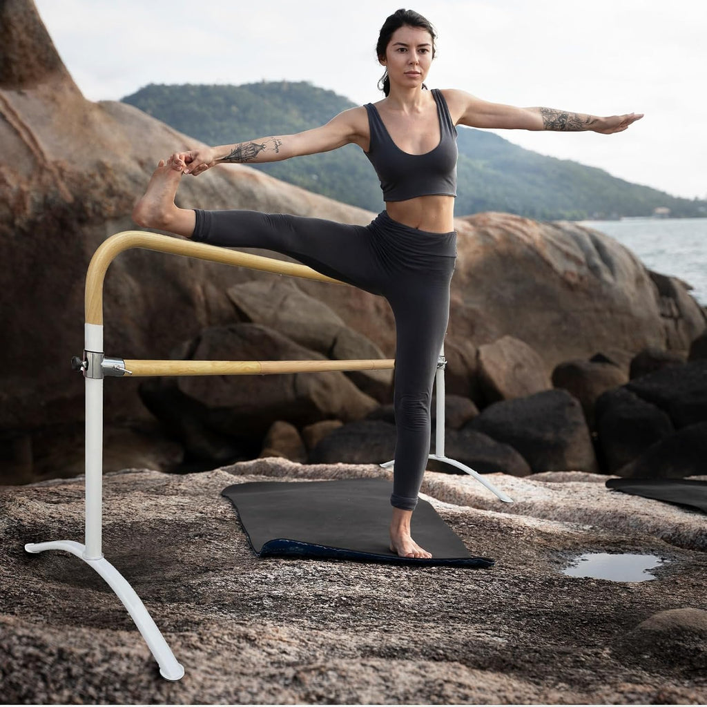 Ballet Barre Portable for Home or Studio, 6 ft Extendable to 12 ft Bar Curved, Height Adjustable from 27" to 44", Ideal for Stretch, Pilates, Dance, Active Workouts, Single or Double, Kids Adults