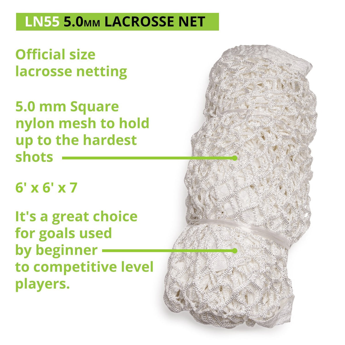 Champion Sports Lacrosse Goal Net - 6mm Official Size White Nylon Net Replacement (Pack of 2)