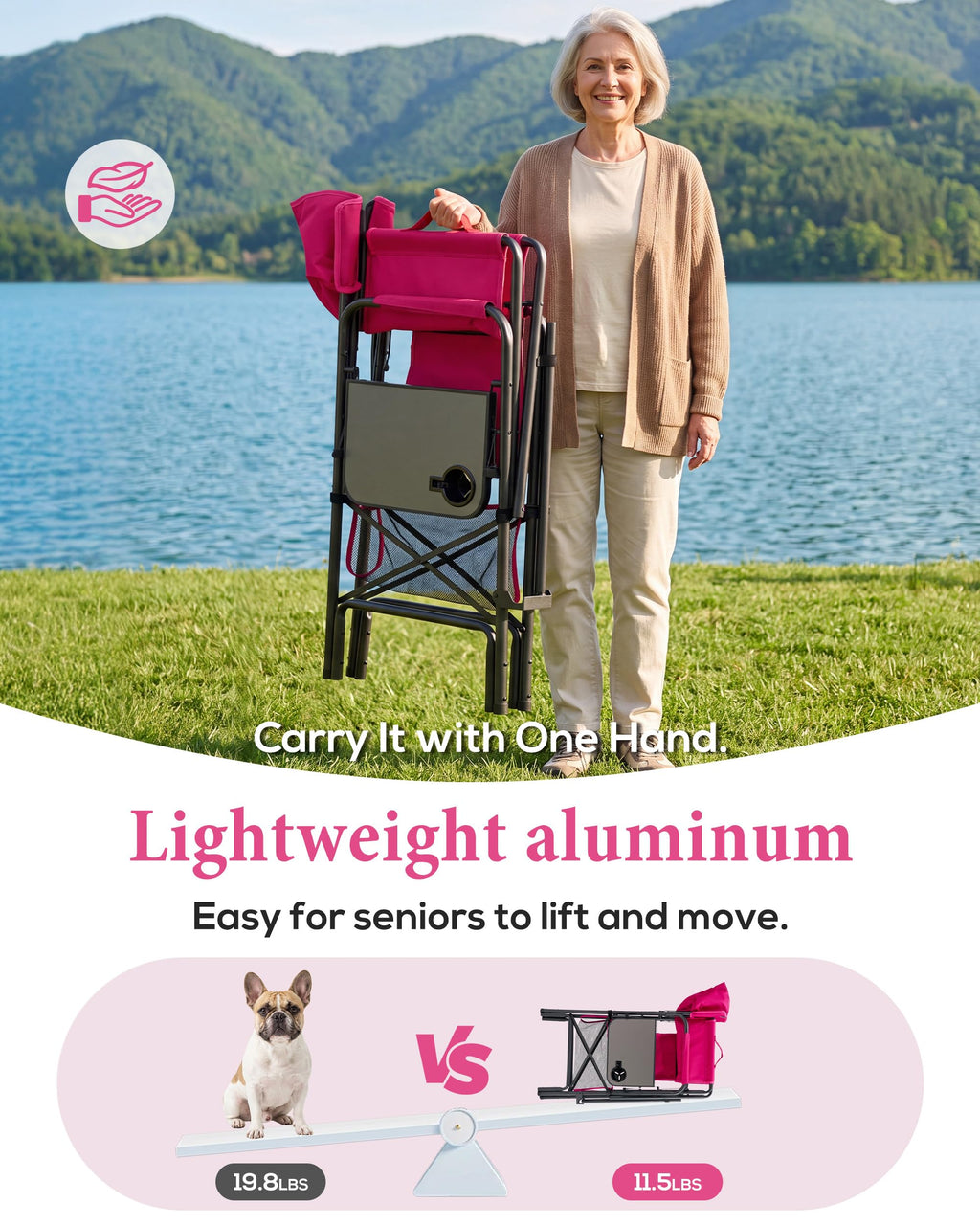 Aluminum Tall Camping Directors Chair 30.7" Seat Height, 400lbs Load