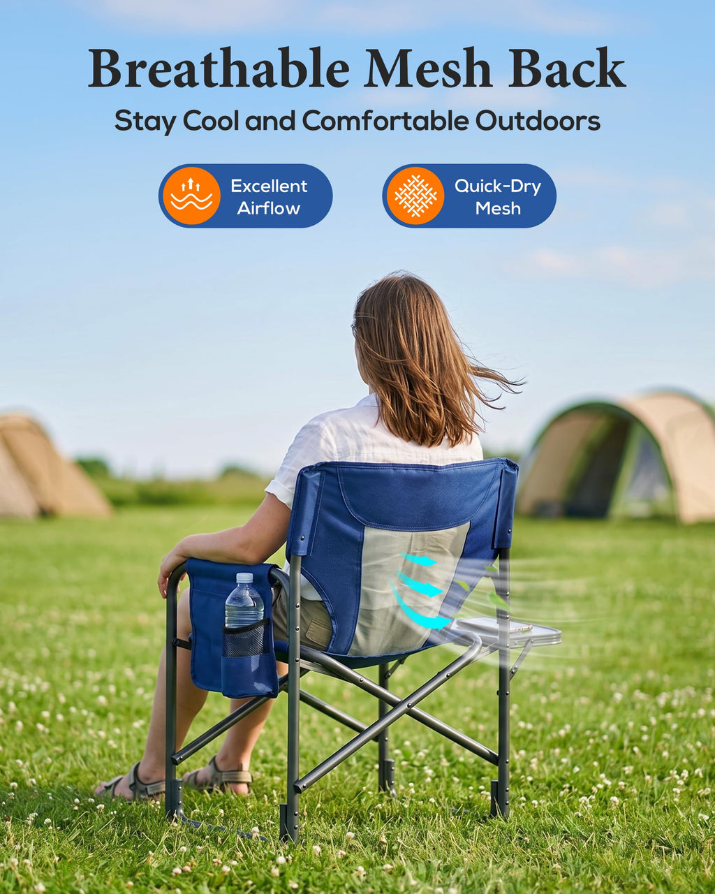 Aluminum Tall Camping Directors Chair 30.7" Seat Height, 400lbs Load