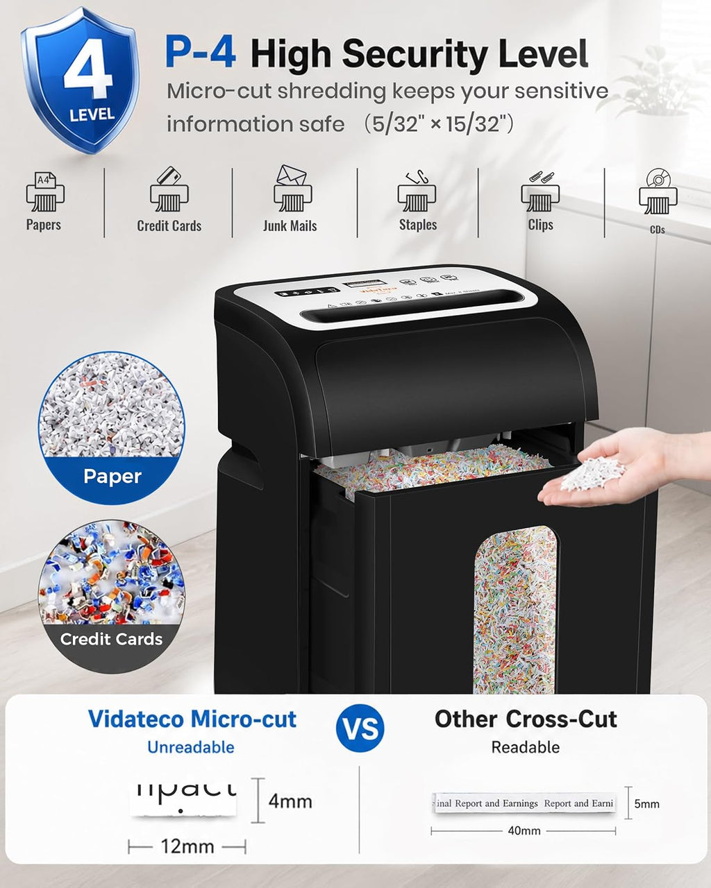 VidaTeco 14-Sheet Micro Cut Paper Shredder for Home Office Heavy Duty