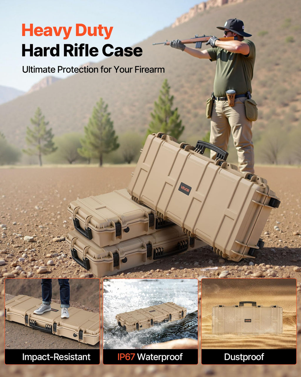 VEVOR Rifle Case, Rifle Hard Case with 4 Layers Fully-protective Foams, Lockable Hard Gun Case with Wheels, IP67 Waterproof & Crushproof, for Rifles or Shotguns