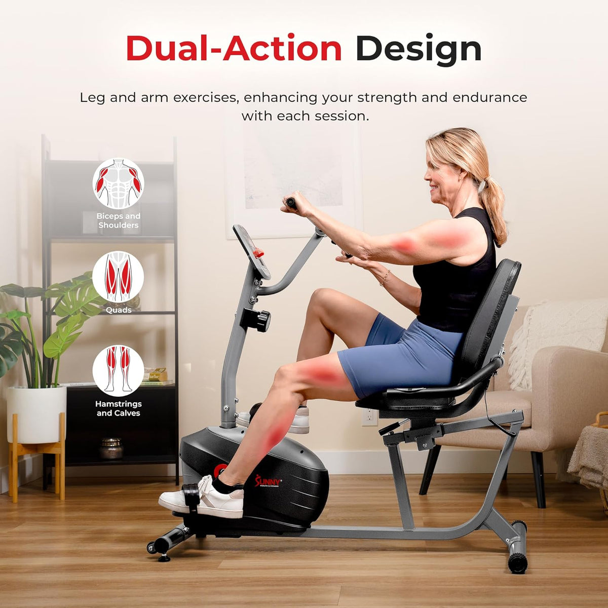 Sunny Health & Fitness Smart Magnetic Recumbent Bike for Home Cardio