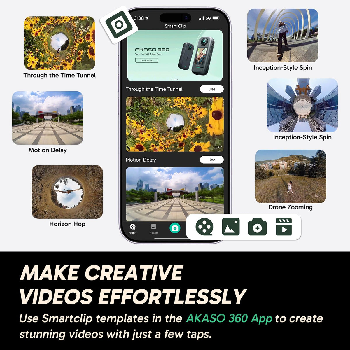 AKASO 360 Action Camera Standard Combo- 5.7K 360 Video with 1/2" 48MP Sensors, 72MP 360 Photo, 360-SuperSmooth, Invisible Selfie Stick Effect, 360Â° Horizon Lock, AI Tracking with 128GB MicroSD Card