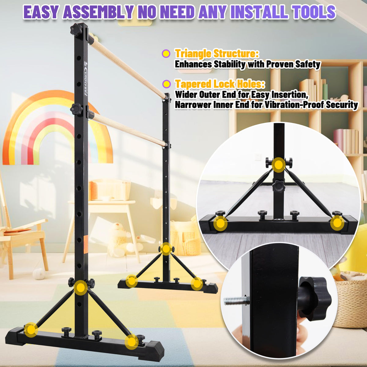 FC FUNCHEER Adjustable Ballet Barre,Portable Dance bar,Fitness Equipment for Dance & Balance Excercise,Super Sturdy for Balance Workout,Weight Limit 250 LBS