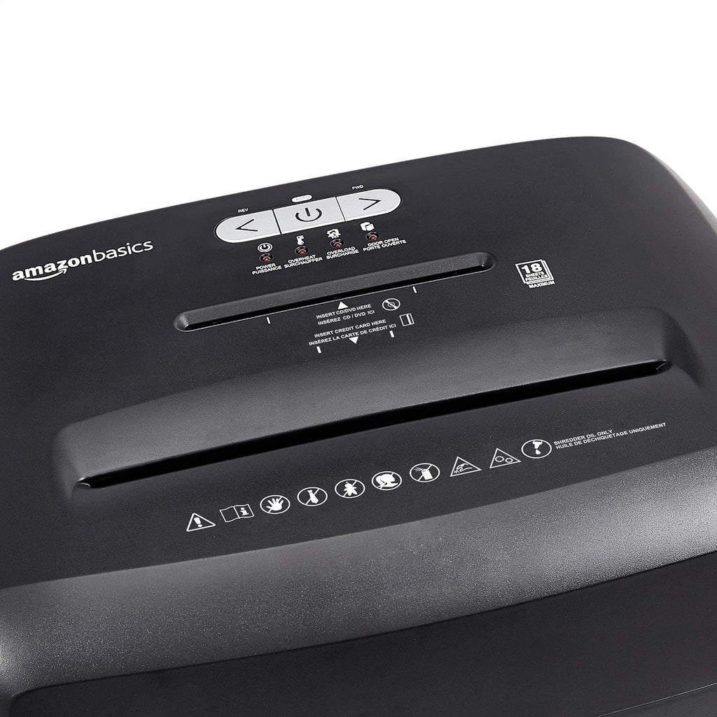 Amazon Basics 18 Sheet Cross Cut Paper, CD, and Credit Card Shredder with 6 Gallon Bin, 30 Minutes Continuous Run Time, Black