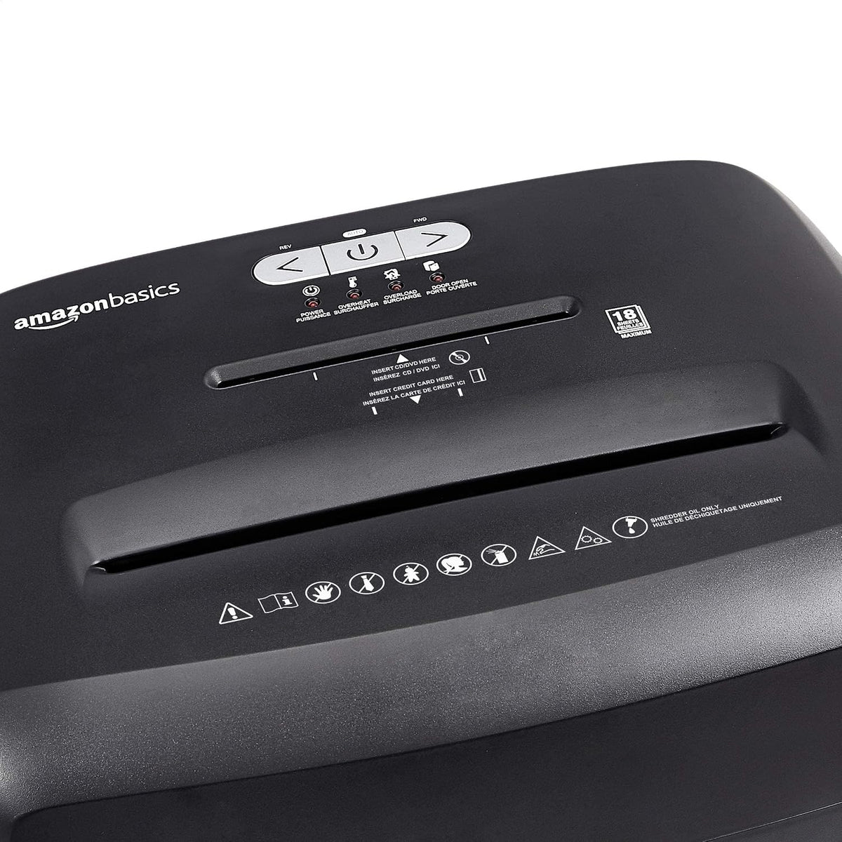 Amazon Basics 18 Sheet Cross Cut Paper, CD, and Credit Card Shredder with 6 Gallon Bin, 30 Minutes Continuous Run Time, Black