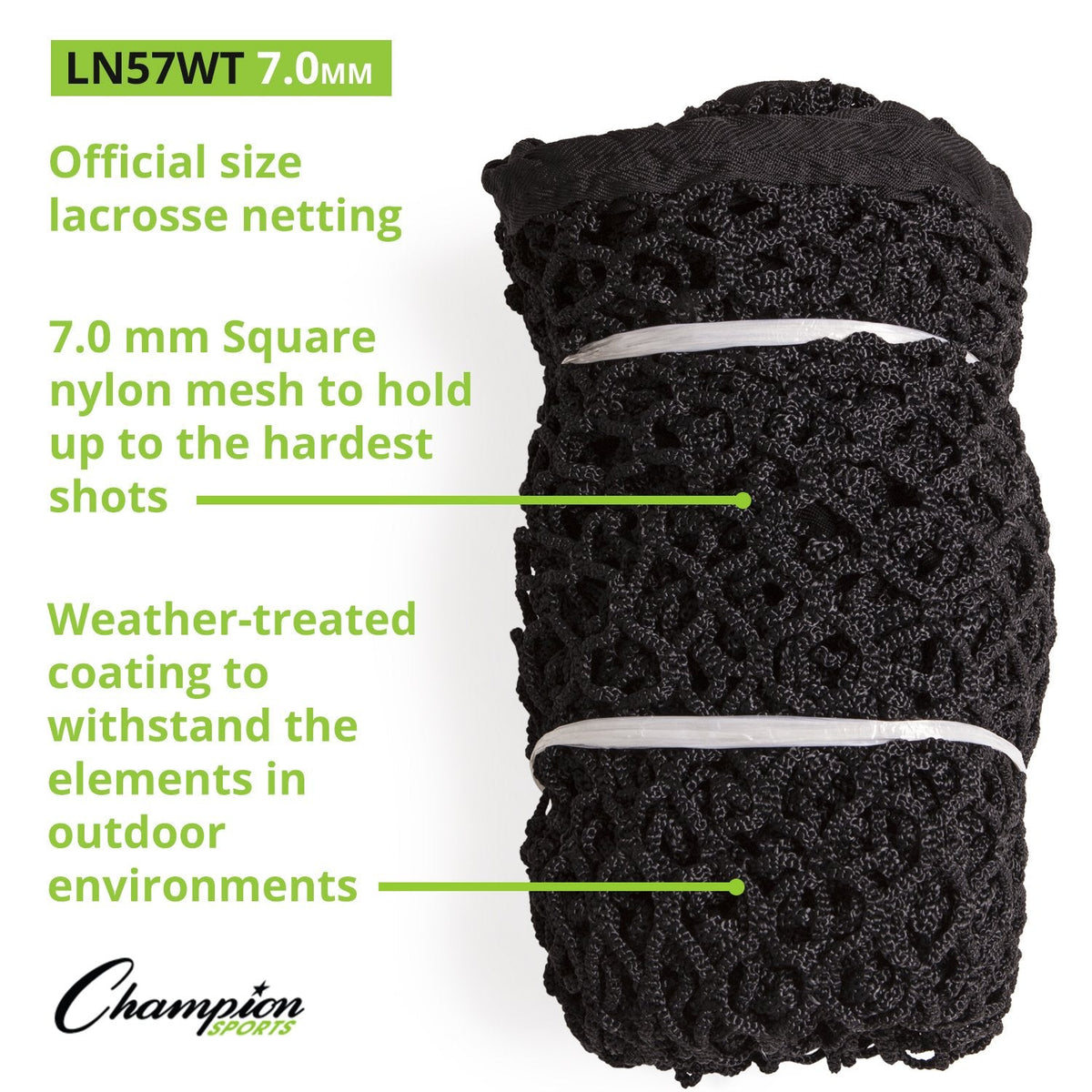 Champion Sports Lacrosse Goal Net - 6mm Official Size White Nylon Net Replacement (Pack of 2)