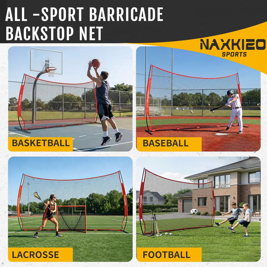 20x10FT Barricade Backstop Net, Baseball Basketball Backstop Net with Steel Frame, Ball Stop Net for Baseball, Lacrosse, Soccer, Basketball, Backstop Net for Backyard