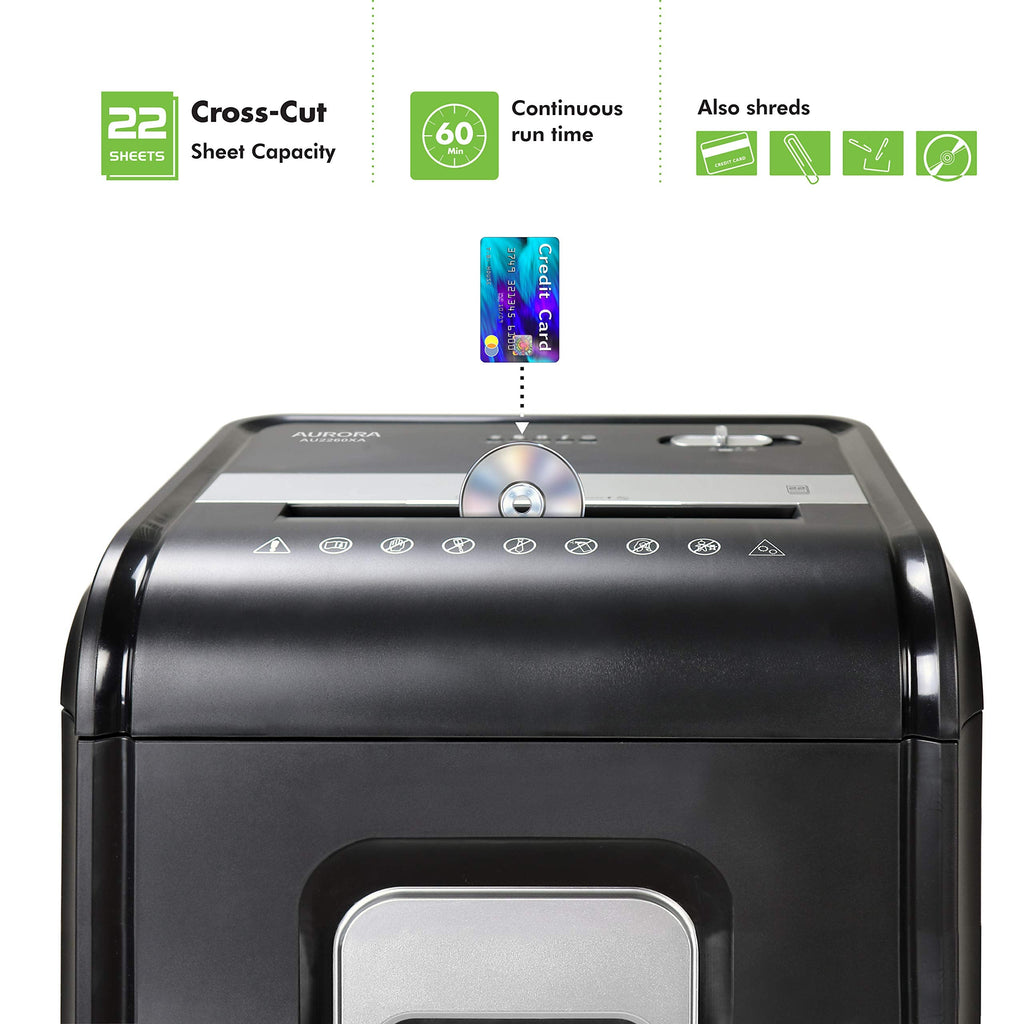 Aurora Anti-Jam 12-Sheet Cross-Cut Paper/CD and Credit Card Shredder with 4 Gallon Pullout Basket/Security Level P-4