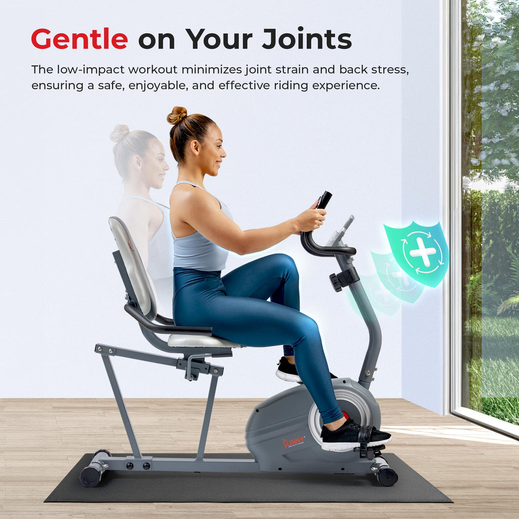 Sunny Health & Fitness Smart Magnetic Recumbent Bike for Home Cardio