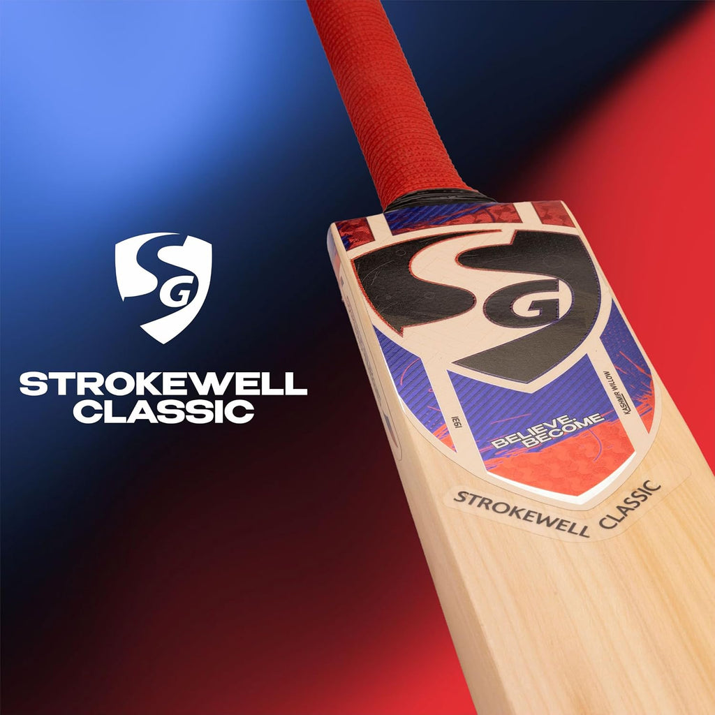 SG STROKEWELL Classic Bat Kashmir Willow Hard Pressed Shaped for Superb Stroke Cricket Bat (Leather Ball) No.6