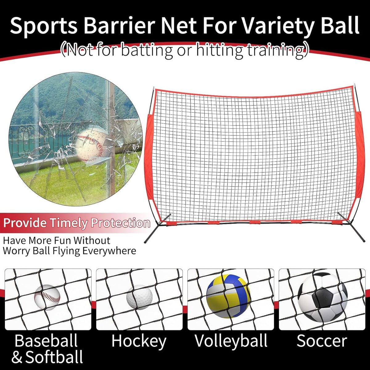 6x7/7x7/16x10/20x10ft Baseball Bating Net,Fix Ball Stop Net by Spike&2 Sandbag,Sports Net Barrier with Handbag,Lacrosse Net Backstop for Basketball,Softball,Baseball Net Barrier for Backyard
