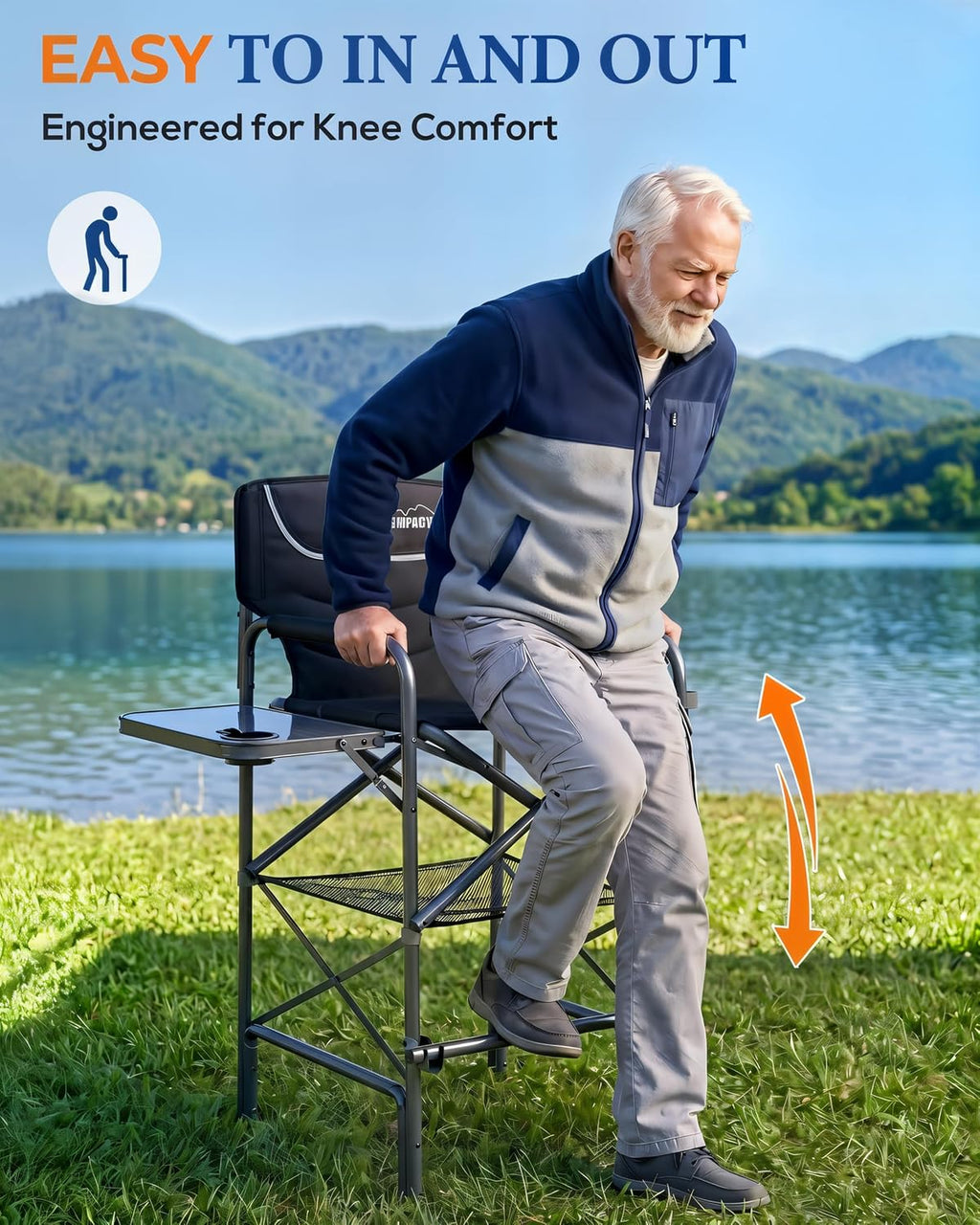 Aluminum Tall Camping Directors Chair 30.7" Seat Height, 400lbs Load