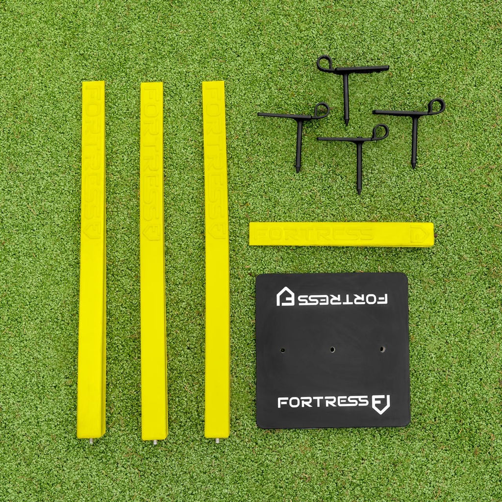 FORTRESS Flexi Cricket Stumps (Full Set) | Base and Ground Spikes Included | Suitable for Bowling & Fielding Drills
