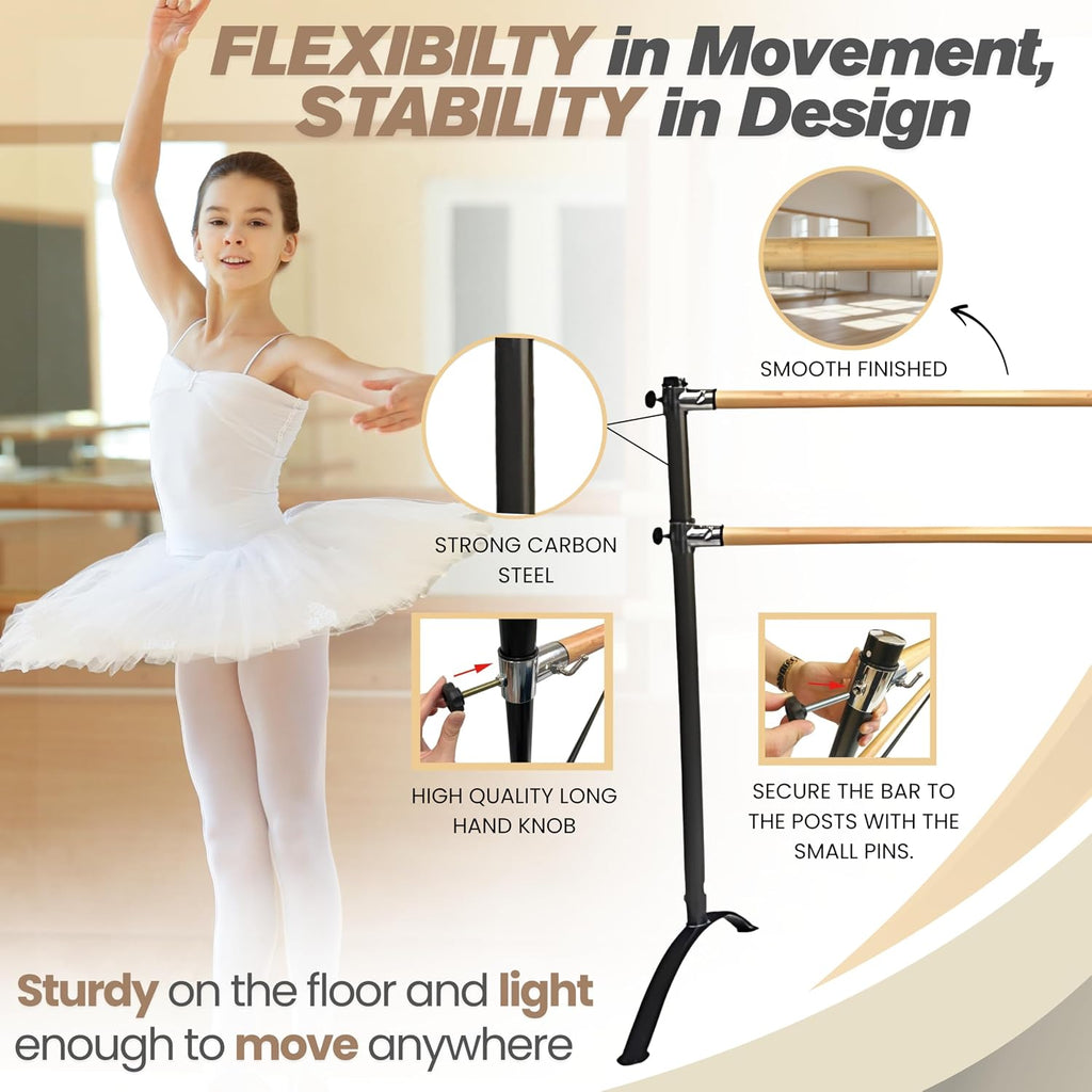 Artan Balance Ballet Barre for Home and Studio Bundle + Portable Marley Dance Floor + Stretching Strap