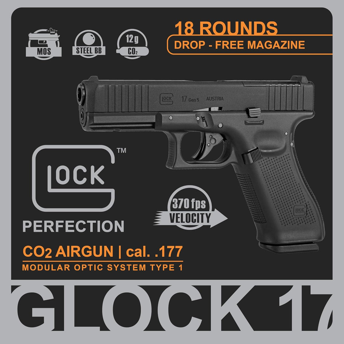 Glock 17 Gen 5 MOS Blowback .177 Caliber BB Gun Pistol, Black