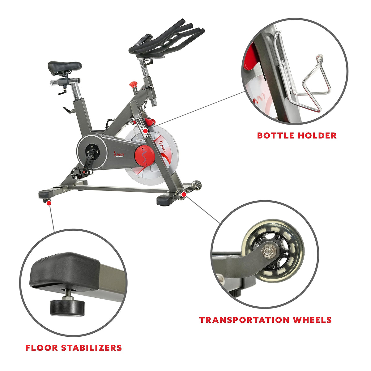 Sunny Health & Fitness Magnetic Exercise Bike, 44LB Flywheel & 300LB Weight Capacity for Intensive Home Workout, Indoor Cardio Training w/4-Way Adjustable Seat, Optional Free SunnyFit App Connection