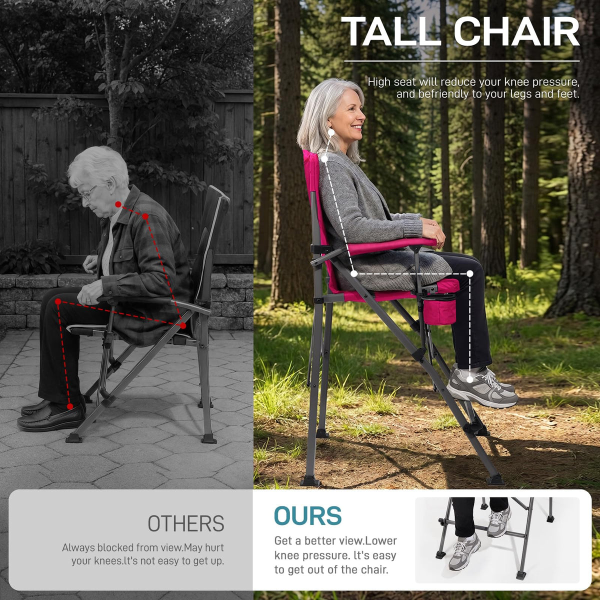 EVER ADVANCED Tall Director Chair 31" Foldable Camping with Carry Bag Black