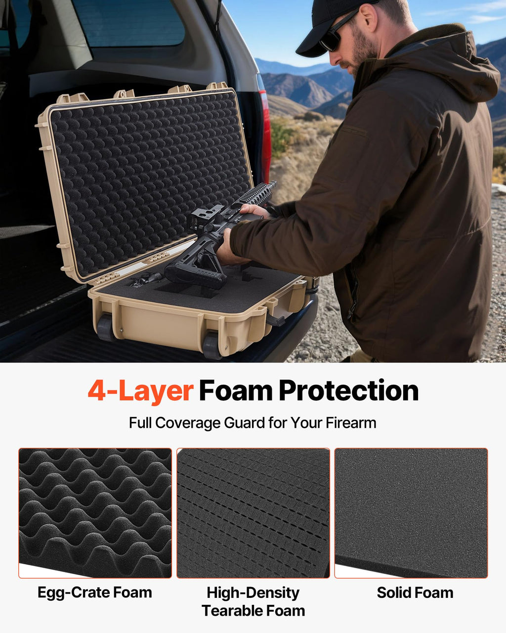 VEVOR Rifle Case, Rifle Hard Case with 4 Layers Fully-protective Foams, Lockable Hard Gun Case with Wheels, IP67 Waterproof & Crushproof, for Rifles or Shotguns
